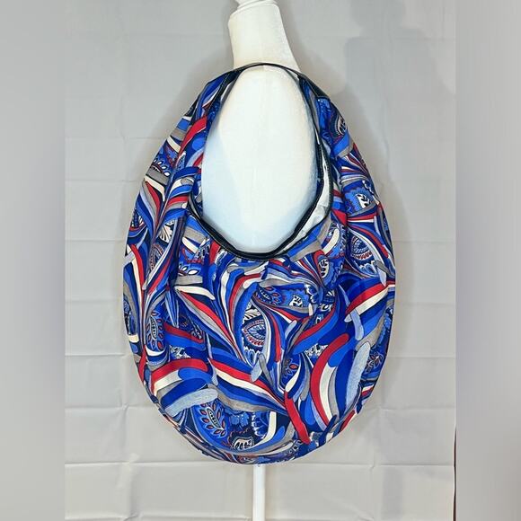 Oversized Beach Bag Red White Blue with Faux Leather Handle - Picture 1 of 4